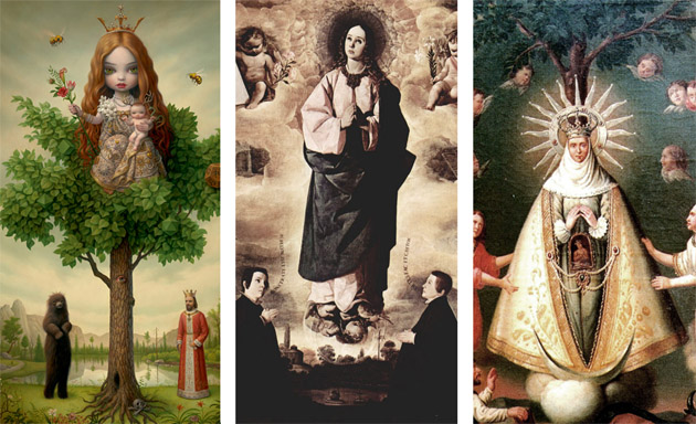 i+Diseño. The tree of life, Inmaculada Concepción con donante de Zurbarán (óleo sobre tela, 1632) y exvoto de La Santa Torballa, (óleo sobre lienzo, 1861).