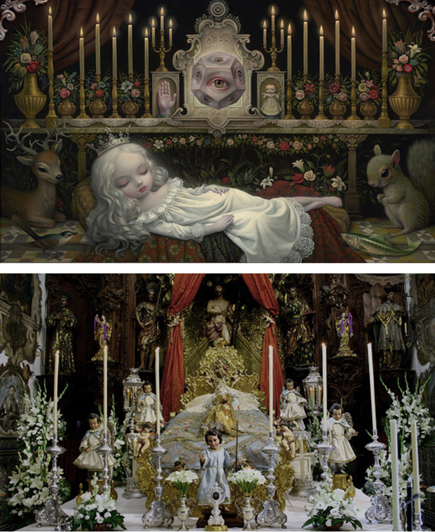 i+Diseño. detalle de la escenografía de Awakening the Moon, montaje de la Virgen del Tránsito, Iglesia del Pozo Santo, Sevilla.
