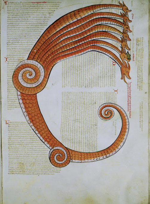 i+Diseño. Il grande drago roso, Joaquín de Fiore, Liber figurarum, códice de Reggio Emilia, mediados del siglo xiii. Conservado en la Biblioteca del Seminario de Reggio. Pertenece a la teología simbolista o figurativa.