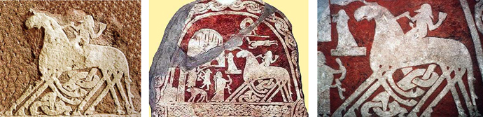 Representaciones de Sleipnir en restos arqueológicos en piedra encontrados al norte de Suecia