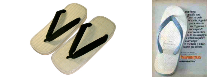 Izquierda: chanclas Zori. Derecha: anuncio publicitario de los primeros modelos de Havaianas 