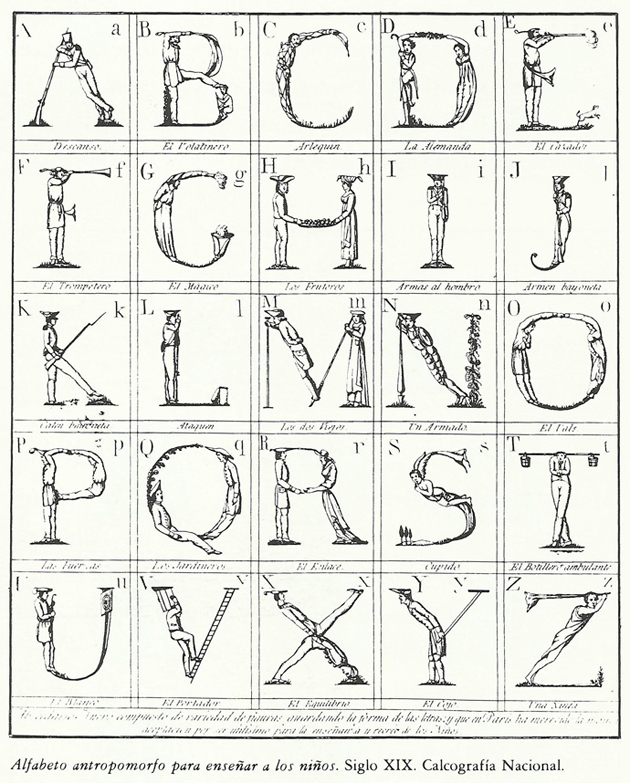 Fig. 20. Alfabeto antropomorfo para enseñar a los niños. Siglo XIX. Calcografía Nacional