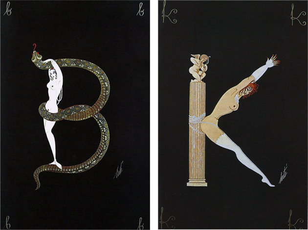 Fig. 23. Alfabeto de Erté, letra B / Fig.24. Alfabeto de Erté, letra K