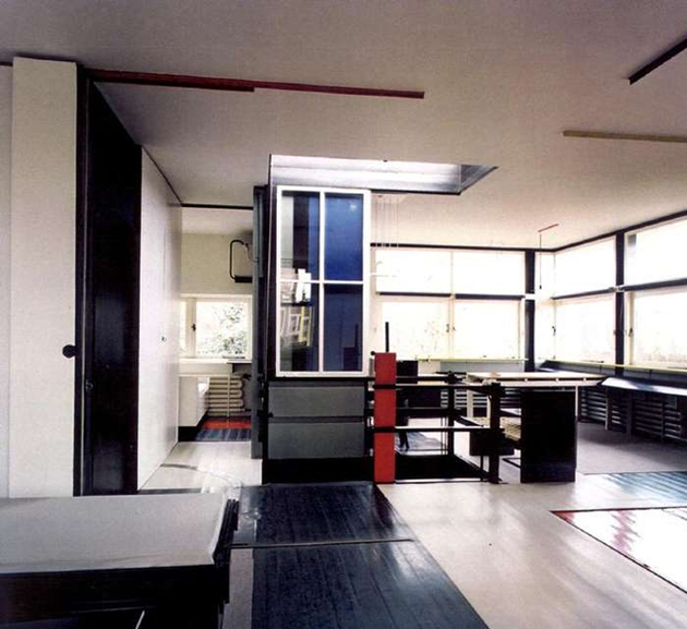 Gerrit Rietveld y Truus Schröder-Schräder, Casa Schröder, 1924. Detalle interior primera planta